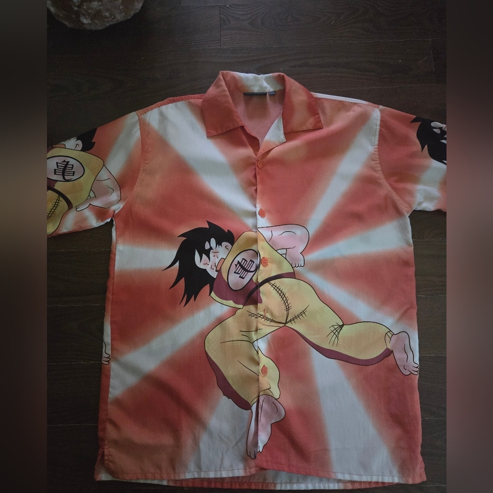 Manga Collection Graphic Men's Shirt - Red and Yellow, Size Small Fits Larger